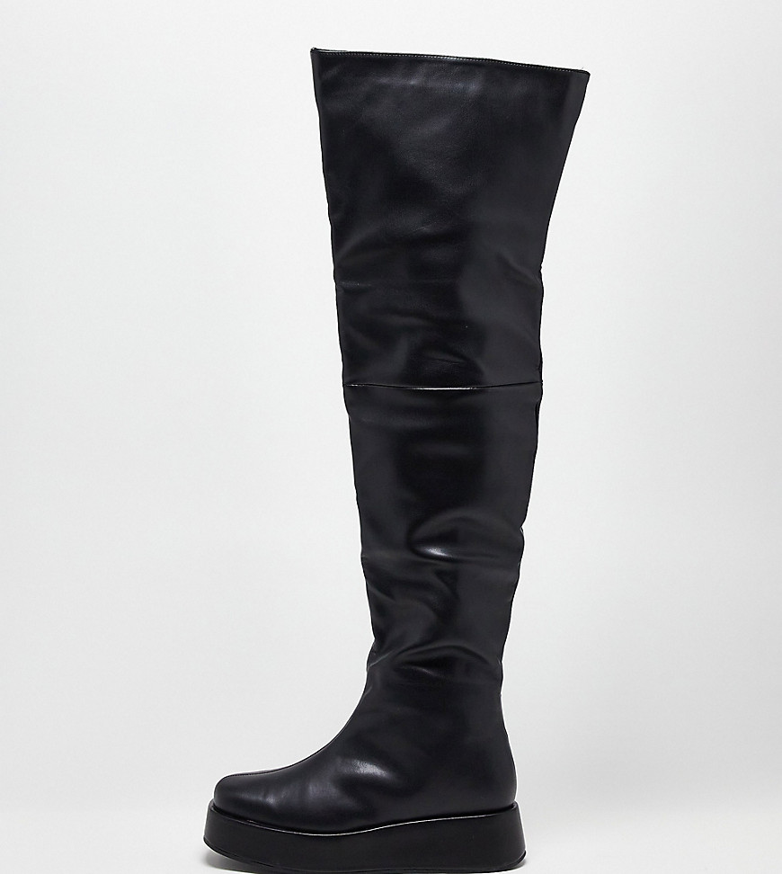 Public Desire Wide Fit Public Desire Exclusive Wide Fit Rosie Flat Over The Knee Boots In Black
