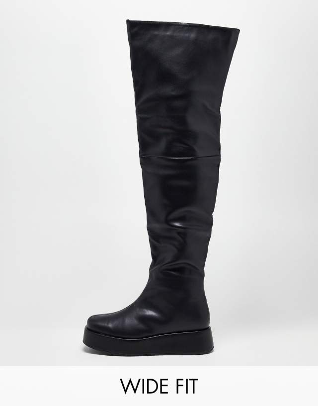 Public Desire Exclusive Wide Fit Rosie flat over the knee boots in black