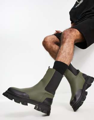 Public Desire fairfax high shaft chelsea boots in khaki-Green