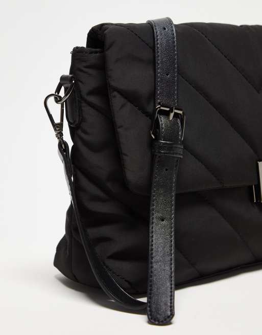 Black Quilted Nylon Crossbody Bag