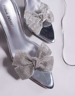 Public Desire Fame Embellished Bow Mid Heel Sandals