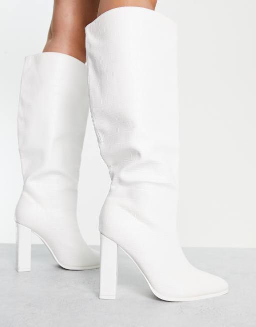 Mens white knee high on sale boots