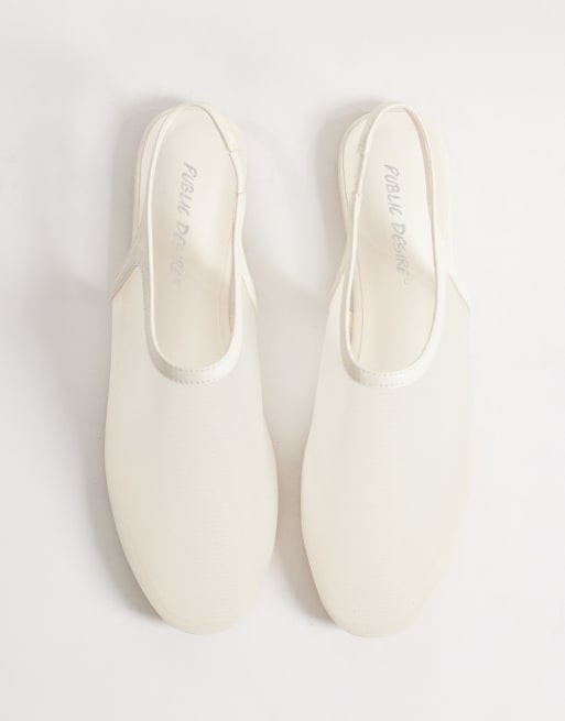 Public Desire Farrah slingback mesh flats in white, 3 of 4
