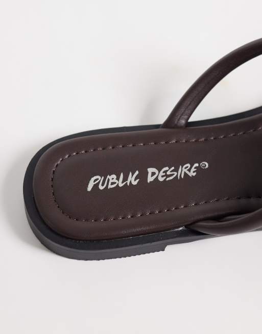 Public Desire Farron flache Sandalen mit Steinapplikation in Schokobraun, 4 von 4