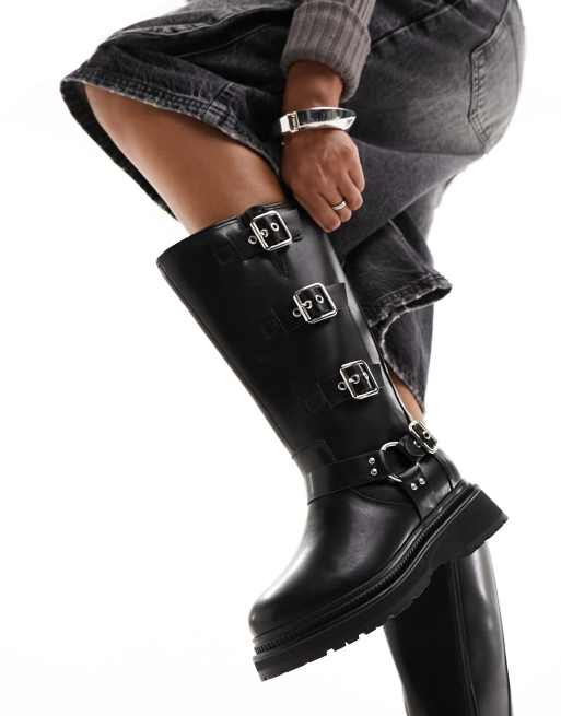 Public Desire Fast Track biker boots in black