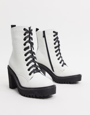 white lace up chunky boots