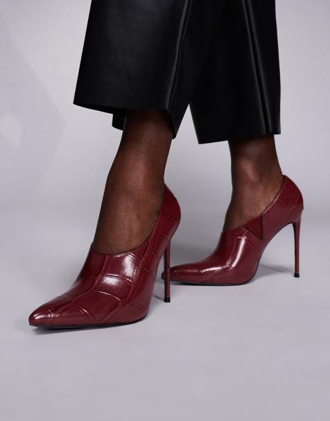 Public Desire Felicity heeled court shoes in burgundy croc - view 1