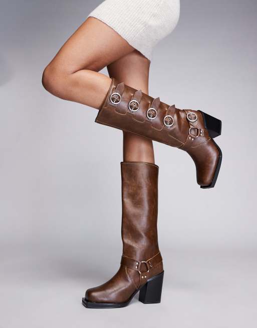 Public Desire - Fetish - Bottes style motard à talon - Fauve