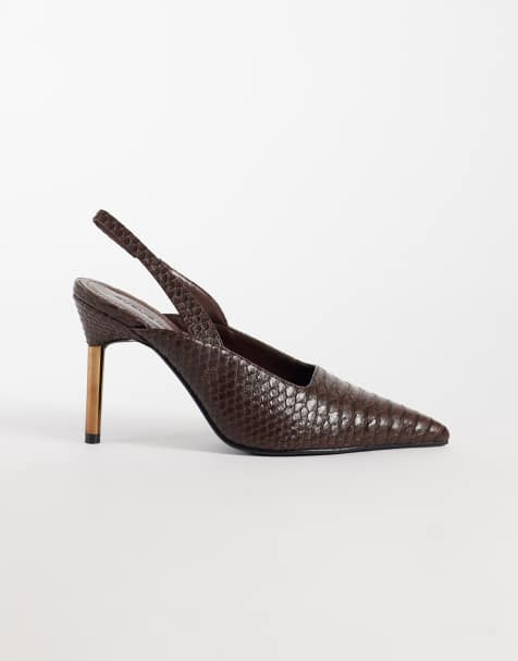 Public Desire Feyre slingback heeled shoes in chocolate snake - view 1