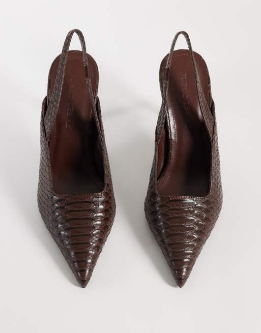 Public Desire Feyre slingback heeled shoes in chocolate snake, 2 of 5