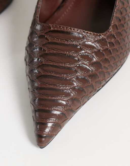 Public Desire Feyre slingback heeled shoes in chocolate snake, 5 of 5