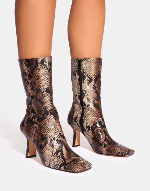 Public Desire Fiction square toe ankle boots in snake