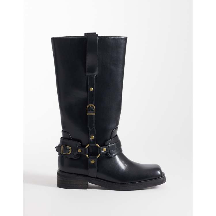 Public Desire Fig harness knee boots in black | ASOS