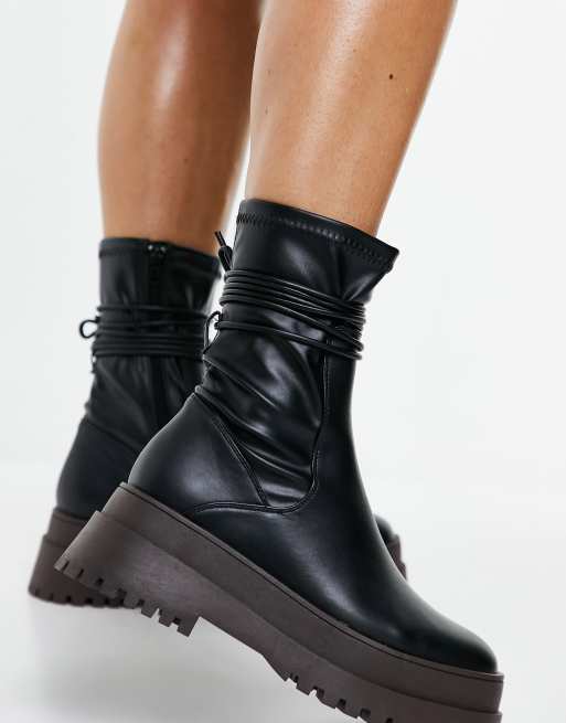 public desire surrender flat lace up chunky boots in black
