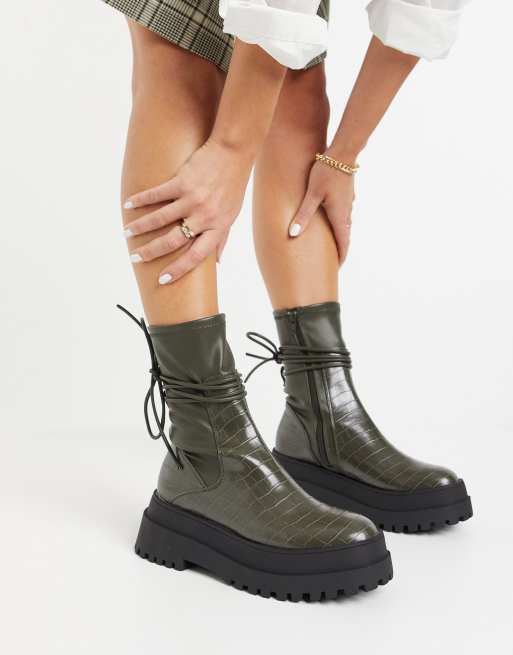 Chunky flat store ankle boots