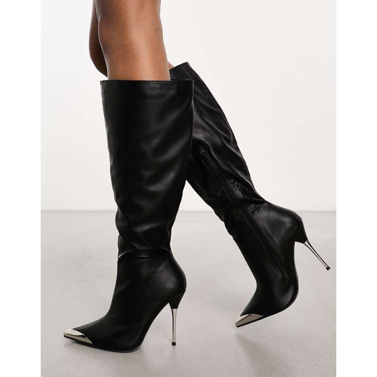 Black pu over outlet the knee boots