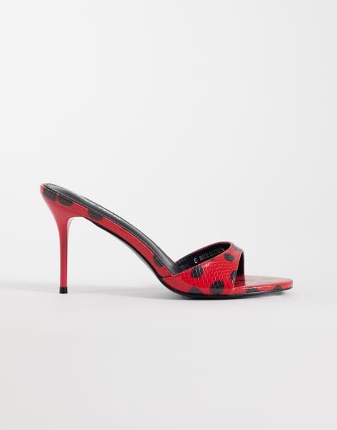 Public Desire - Fiora - Sandalias rojas y negras estilo mules de tacón con estampado de lunares - view 1