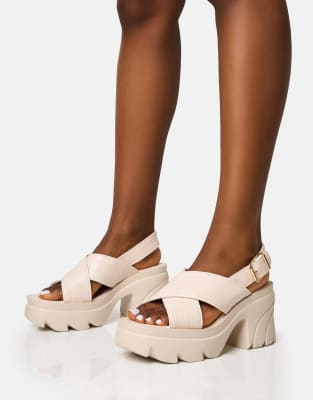  Flare cross strap chunky mid heel sandals 