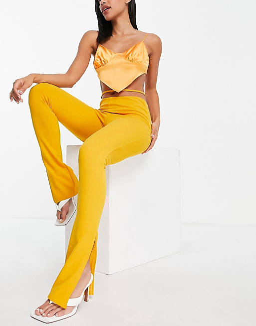 Public Desire flared trousers with waist strap co ord in orange