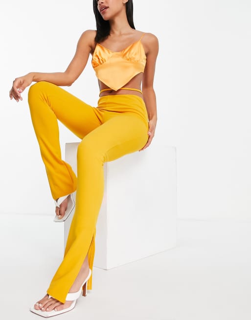 Public Desire flared trousers with waist strap co ord in orange