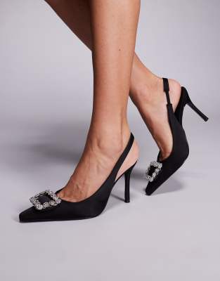 Public Desire Flint Satin Brooch Slingback High Heels in black - view 1