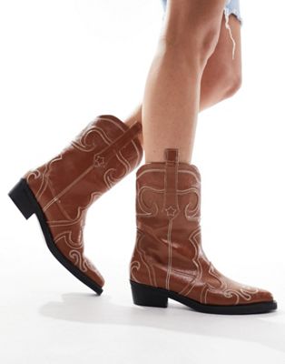 Public Desire Folklore ankle western boot in tan-Brown