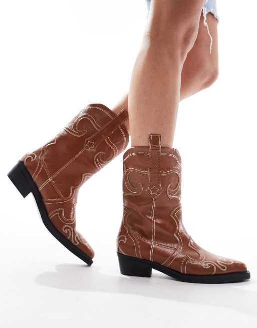 Public Desire Folklore ankle western boot shoe-care in tan