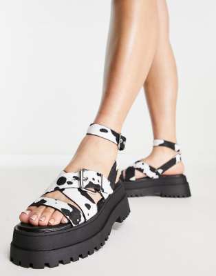 Public Desire Follow chunky buckle sandals in cow print-Multi