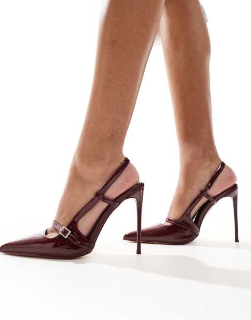 Public Desire Forget Me Not sling back pointed heeled shoes in cherry red patent, 2 of 4