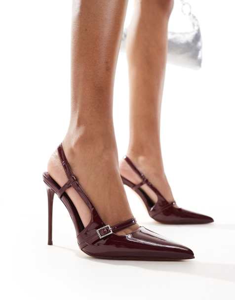 Public Desire – Forget Me Not – Spitze Slingback-Schuhe in Lack-Kirschrot mit Absatz - view 1