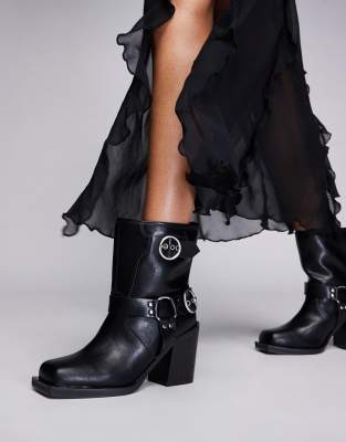 Public Desire Freak Heeled Ankle Biker Boot In Black