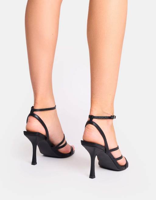 Public Desire Free spirit strappy round toe mid heels in black, 4 of 4