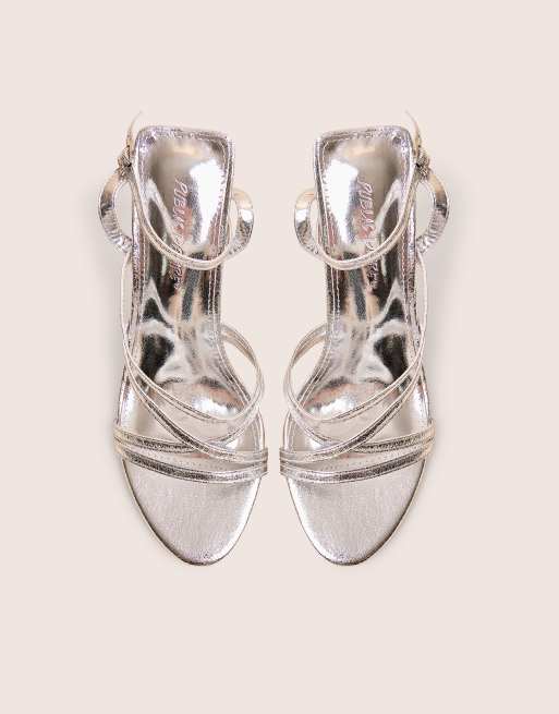 Public Desire Free spirit strappy round toe mid heels in silver, 2 of 3