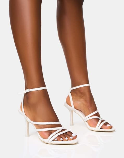 Public Desire Free spirit strappy round toe mid heels in white - view 1