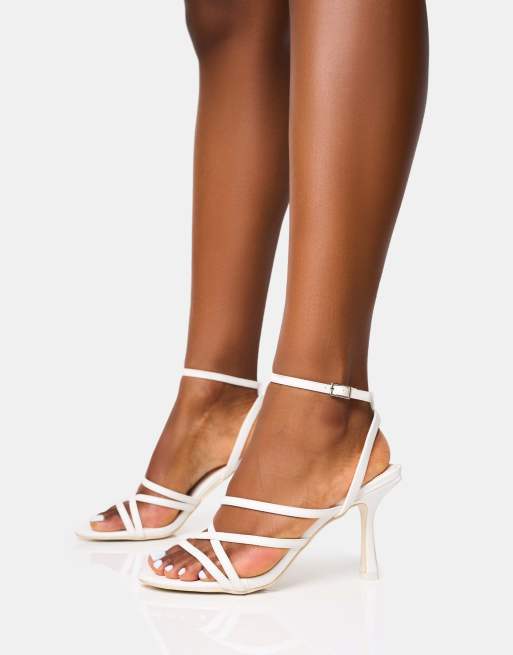 Public Desire Free spirit strappy round toe mid heels in white, 3 of 4