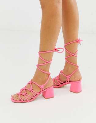 bright pink block heel sandals