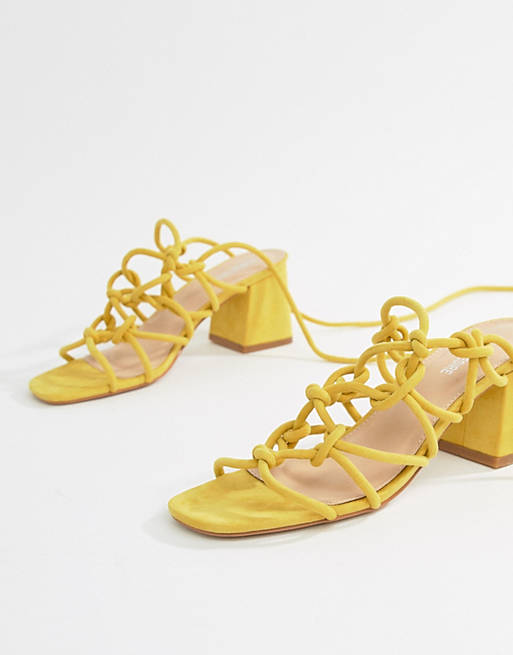 Public Desire Freya Yellow Mid Block Heeled Sandals