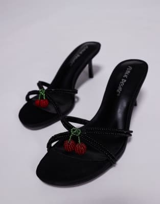 Public Desire Fructose Slip-on Kitten Heel Sandals In Black