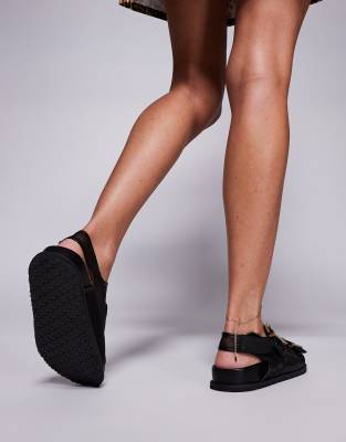 Public Desire Fuda Embellished Buckle Flat Sandals In Black