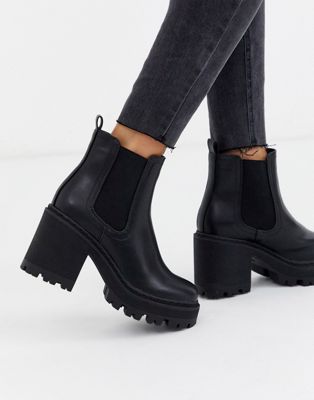 Public Desire Fuzzy chunky heeled ankle boot in black