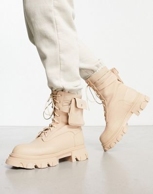  gable lace up boots with removable pocket in beige