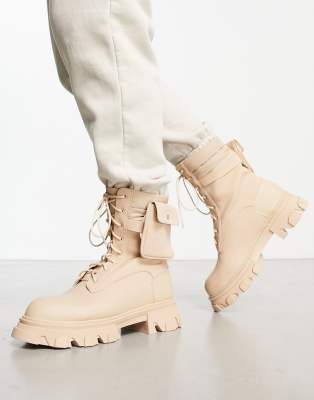  gable lace up boots with removable pocket in beige