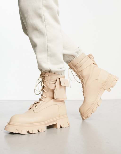 Beige lace shop up booties