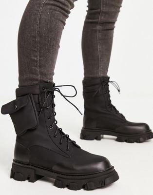 Public Desire gable lace up boots with removable pocket in black - ASOS Price Checker
