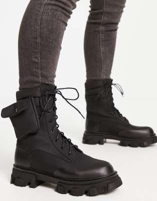 Public Desire gable lace up boots with removable pocket in black - ASOS Price Checker