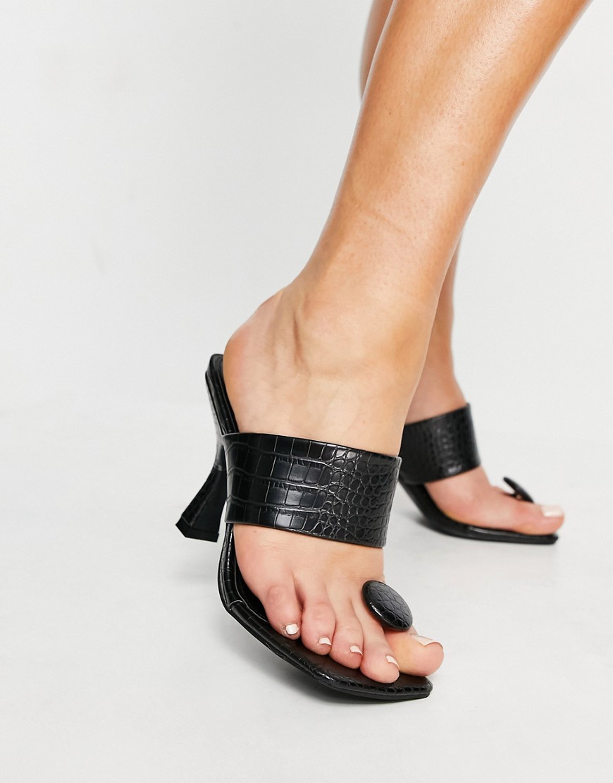 Public Desire Gaia heeled sandals with toe post in black croc