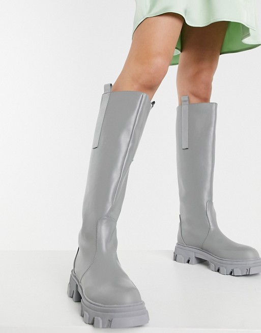 Public Desire Genius knee high chunky boots in grey