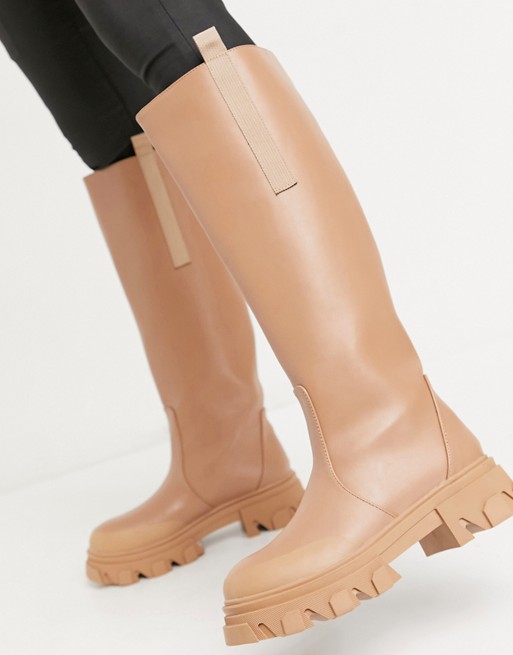 Public Desire Genius knee high chunky boots in tan