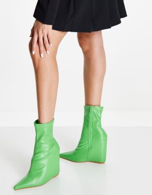 Public Desire Getaway wedge heel sock boots in green - ASOS Price Checker