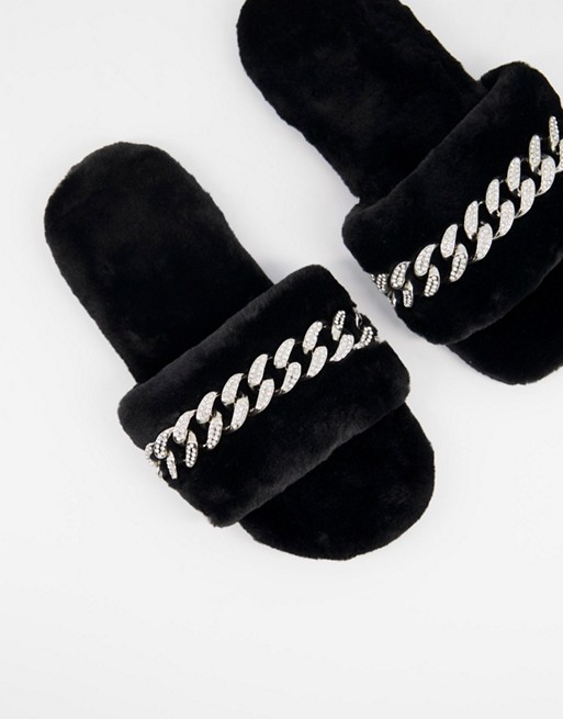 Public Desire Gimme slippers with chain in black